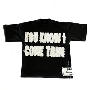 Black Distressed Patchwork Cotton Oversized T-Shirt for Men and Women, Y2K Graphic Streetwear Tee