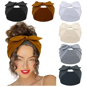 6 Packs Bow Headbands for Women 7’’ Extra Wide Head Bands for Women’s Hair Non Slip Headwraps Workout Turban Hair Accessories Round White