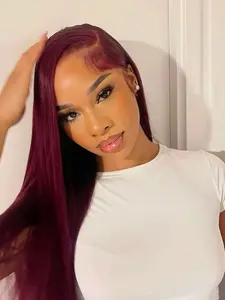 99J Burgundy Straight Lace Front Wigs Human Hair Put On And Go Glueless Wigs For Women Pre Plucked Natural Hairline 5x5 HD Transparent Lace Begginers Friendly 180% Density Glueless Ready To Wear Wig