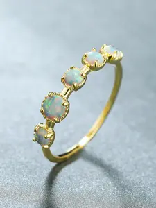 Geometric Stackable Rings for Women & Girls  Synthetic Opal Inlay Fashion Simple Design Wedding Ring Daily Wear Jewelry Accessory for All Seasons