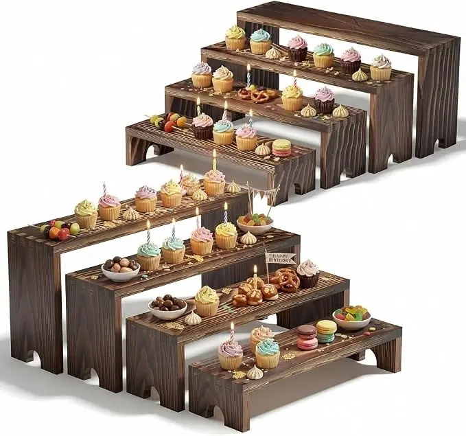 Wooden Cupcake Display Rack Set for Parties and Events - 4-Tiered Design for Organizing and Presenting Desserts