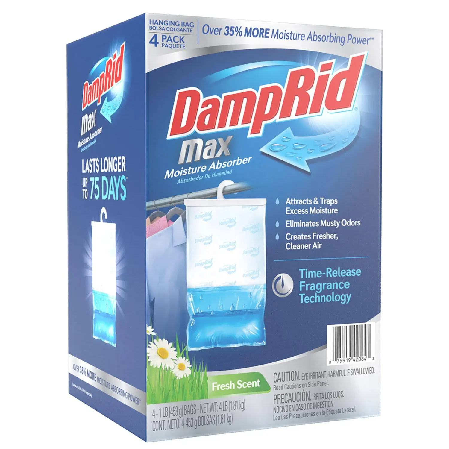 DampRid Max 4-Pack Fresh Scent Moisture Absorbing Hanging Bags with Time-Release Fragrance Technology Lasts Up to 75 Days