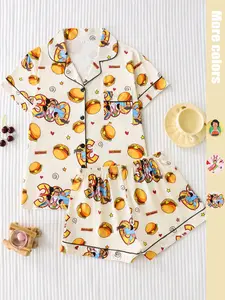 Two-Piece Cartoon Hamburg Pajama Set for Women, Soft Silk-Like Fabric, Comfortable Loose Fit, Casual Home Wear, Loungewear, Short Sleeve Top and Shorts