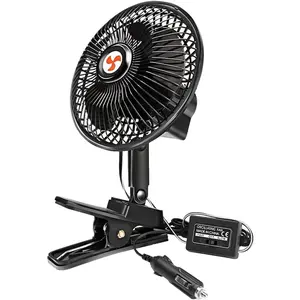 12 Volt Oscillating Fan, 6" Portable Car Fan With Car Cigarette Lighter, 360° Cooling Ventilation, Car DC Clip Fan, 12v Fan for Truck,RV,Car (Cord Length 5FT)