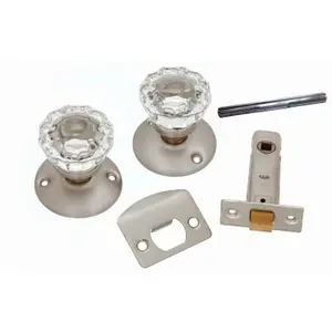 Passage Door Latch Set, Glass Knobs - Satin Nickel