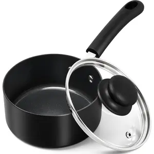 Non-stick pot with lid, ceramic sauce pot set, easy-to-clean sauce pot, multi-functional cooking pot, 1 quart, black