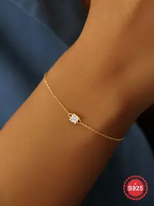 S925 Sterling Silver Elegant Zircon Bracelet, Fashionable Jewelry for Women & Girls, Trendy All-match & Exquisite Jewelry for Birthday Gift