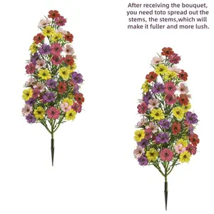 2 Pcs Ground Spike Artificial Flowers, Decorative Flowers, UV Resistant Mixed Color Fake Flower Stems, Faux Floral Picks for Outdoor Garden Patio Cemetery Decoration