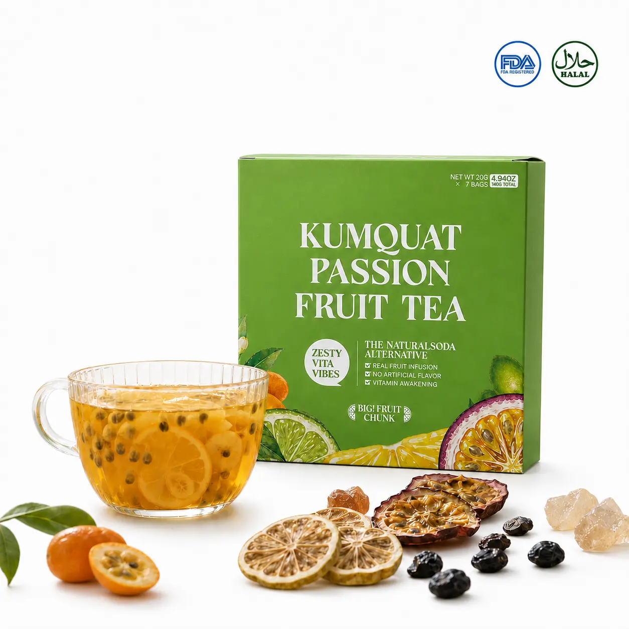 Kumquat Passion Fruit Lemon Tea Freeze-Dried Fruit Tea｜Healthy Alternative to Sugary Drinks｜Whole Dried Lemon + Passion Fruit Seeds｜0 Sucrose 0 Fat Enjoy Without Guilt｜7 Bags