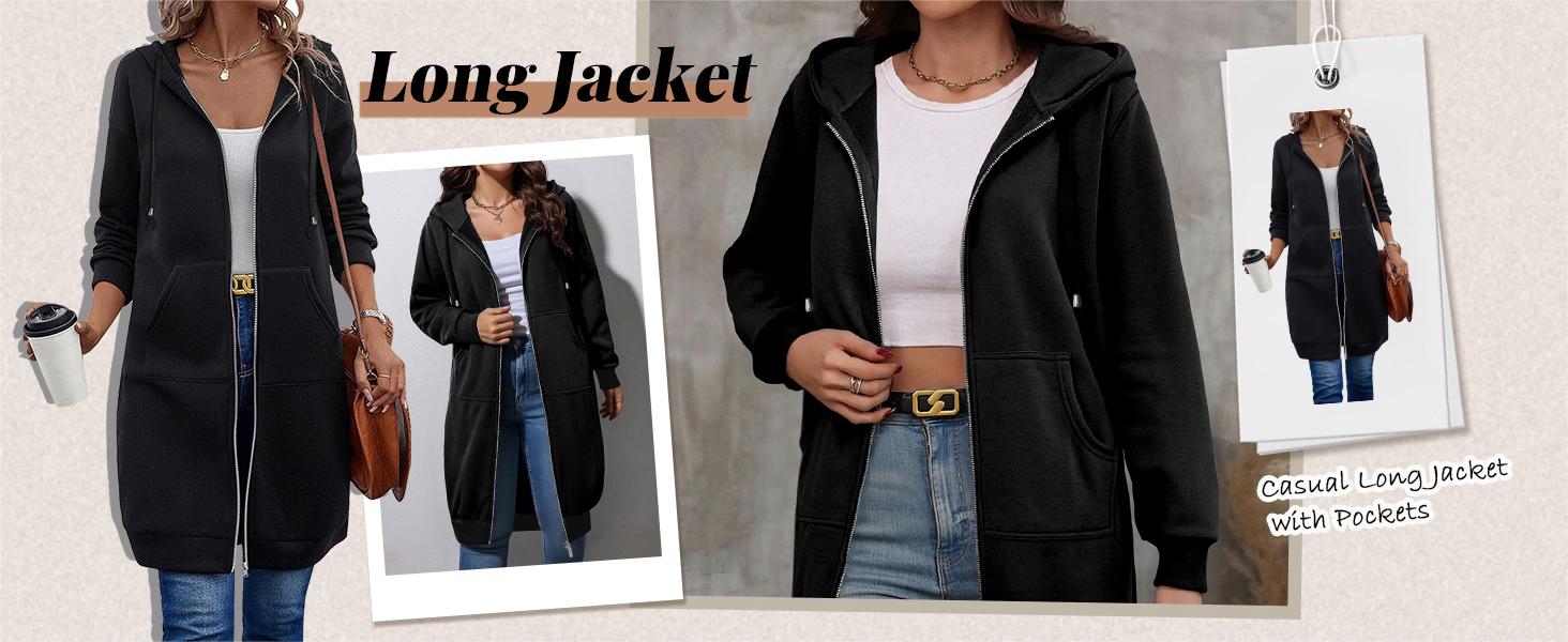 ZEAGOO  Women Casual Zip up Fleece Hoodies Tunic Sweatshirt Long Hoodie Jacket Cotton Long Sleeve fitted striped knitwear summerwins,back to school,back to school shopping