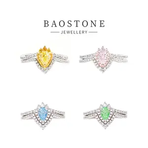 BAOSTONE 925 Silver Ring-Never Be Separated-Lab Created Artificial Gemstone 925 Silver Ring Plated With Rhodium#J178/J179/J180/J181