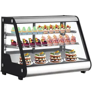 【GARVEE】Commercial Fridge Display Refrigerator, 4.6 Cu.Ft./130L Countertop Refrigerator Display Case, Commercial Cake Display Refrigerator With Tempered Glass Door, 2 LED Light and 2 Adjustable Shelves, Black