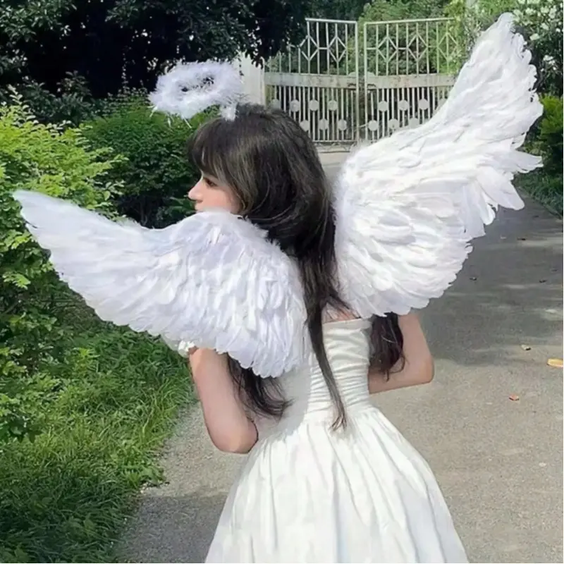 Angel Wings Costume Accessories Set, Paper Feather Wings for Party Wedding Performance Holiday Decor, Multifunctional Affordable Party Supplies, Party Event Props, Party Photo Prop, Decorations Supplies