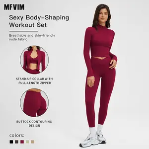 MFVIM Women's 2-Piece Solid Long-Sleeve Skinny Tee & High-Waist Leggings Sweatsuit Set - Streetwear Tracksuit Set, Breathable Quick-Drying Gym Yoga Clothes