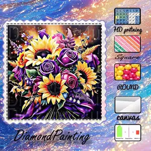 DIY 5D Flocking Fabric Diamond Painting Craft Kit, AB Diamonds, Crystal Diamonds, Bouquet, Sunflower, Rose Diamond Embroidery, Diamond Art Kit, Wall Decoration, Handmade Gifts, Gift for Family, Loved Ones, and Friends