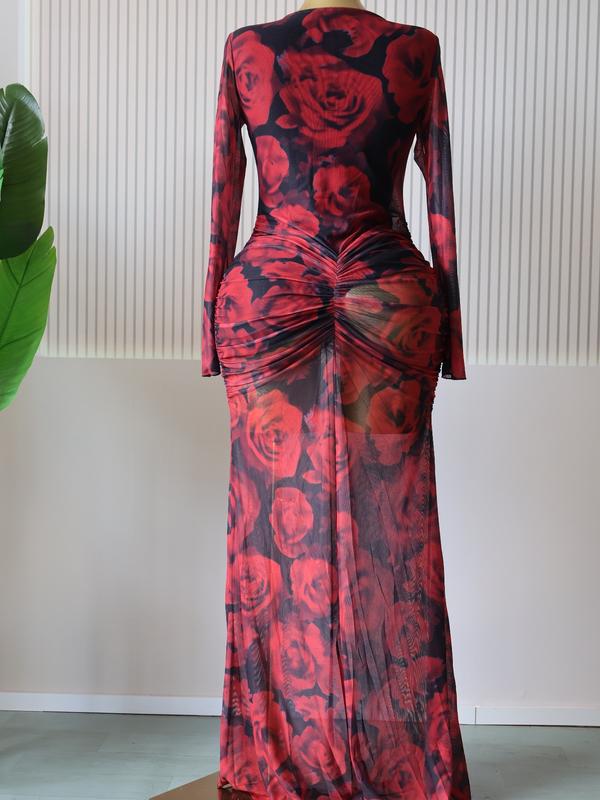 PULKRITU Women's All Over Print Cut Out Bodycon Dress, Fashion Casual Cocktail Party Dress for Daily Outdoor Wear, Women Dress for Autumn