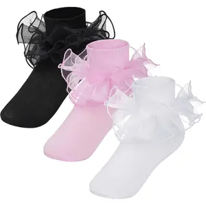 3 Pairs Girls Ruffle Socks Frilly Socks Big Ruffle for Toddler Girls