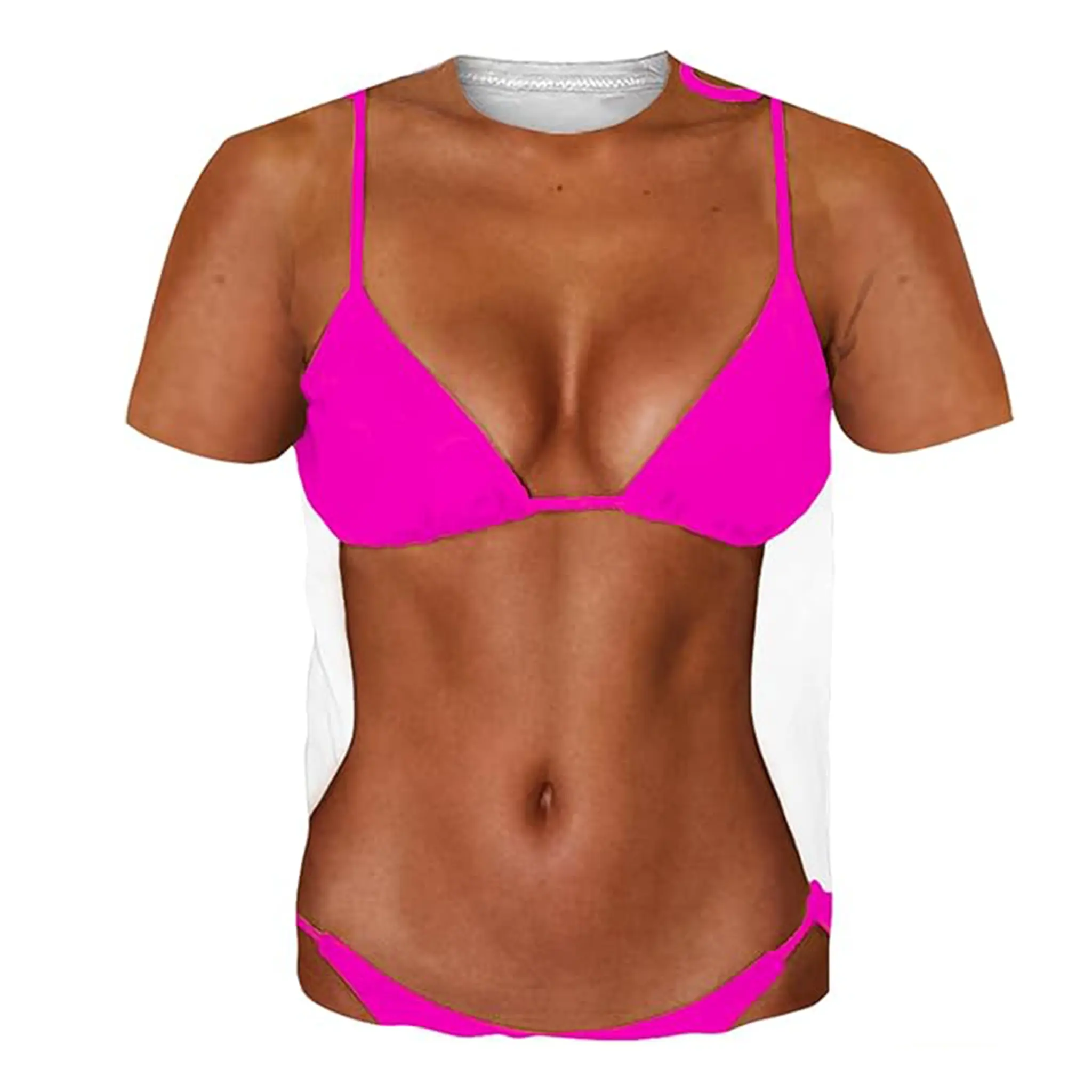Men's Women's 3D Fake Abs T-Shirt, Shredded Six Pack Chest Print Tee, Funny Muscle Costume Shirt, Lightweight Stretch Short Sleeve Top