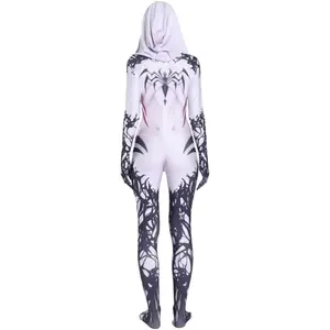 Halloween Spider Ghost Costume for Women Pink &White Bodysuit Superhero Girl Cosplay Catsuit Jumpsuit with Mask Womenswear Birthday Corset Garment Spandex