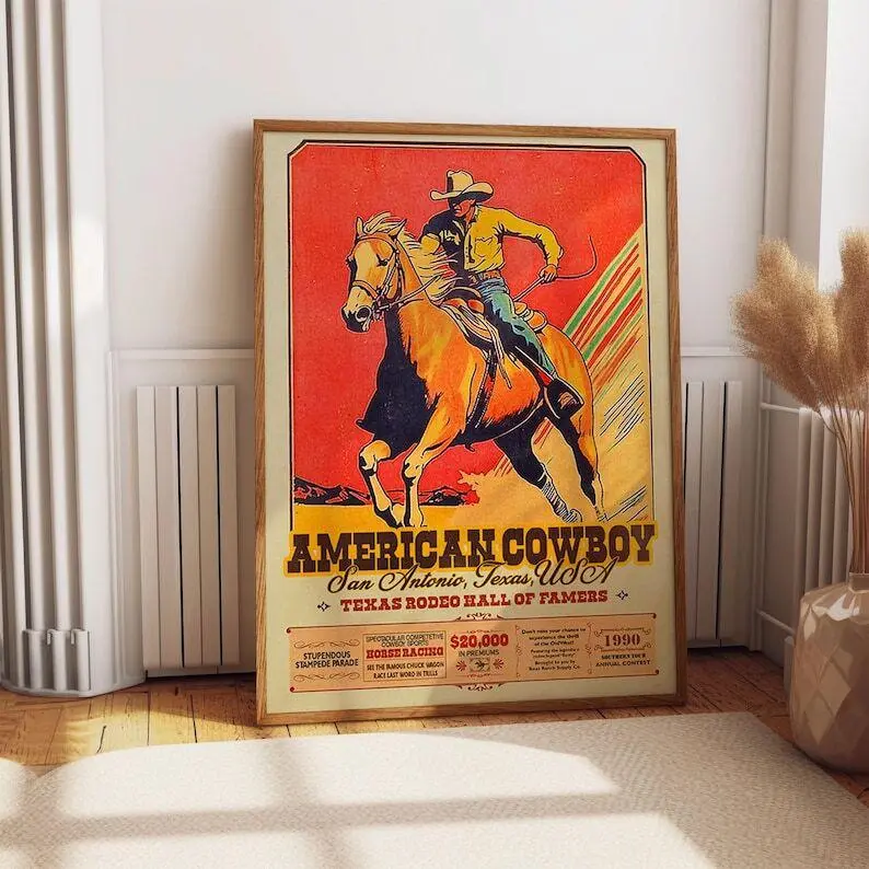 [UNFRAMED POSTER] American Cowboy San Antonio Rodeo Poster, Texas Rodeo Hall of Famers Wall Art, Western Horse Riding Memorabilia Print