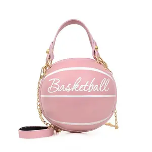 Women's Pink Basketball Bag for 2025 Autumn Winter Fashionable Round Ball Crossbody Handheld Single Shoulder Chain Strap Accessory