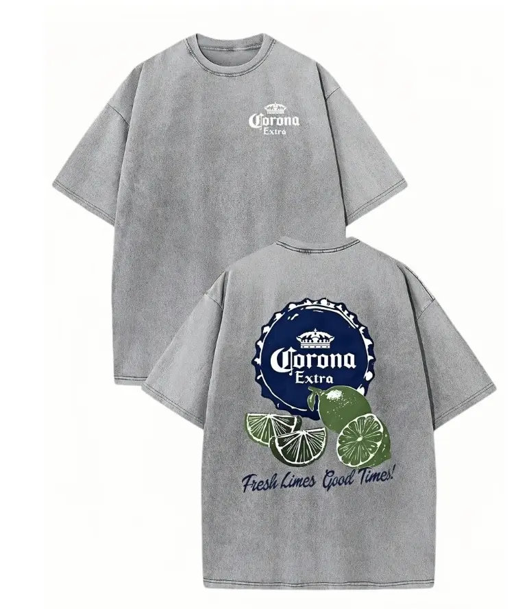 Heavyweight vintage-wash unisex T-shirt featuring a double-sided lime-green "Good Times" print, crew neck, and short sleeves—a perfect gift for a casual autumn streetwear look.