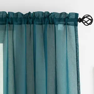 Sheer Green Curtains, Sheer Curtains 63 inch Length 2 Panels Set, Rod Pocket Voile Fimly Sheer Drapes for Living Room/Bedroom, Light Filtering Curtain for Small Window 2pcs, Each 52" W x 63" L