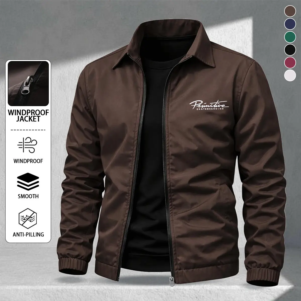 Men's stylish letter print collared jacket suitable for skin-friendly fabric, zipper design, street skateboard style, casual commuting wear, light business, sports, and simple jackets