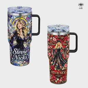 Stevie Nicks 40oz Tumbler with Handle & Lid – Vintage Rock Floral Aesthetic Travel  – Gift for Music Fans