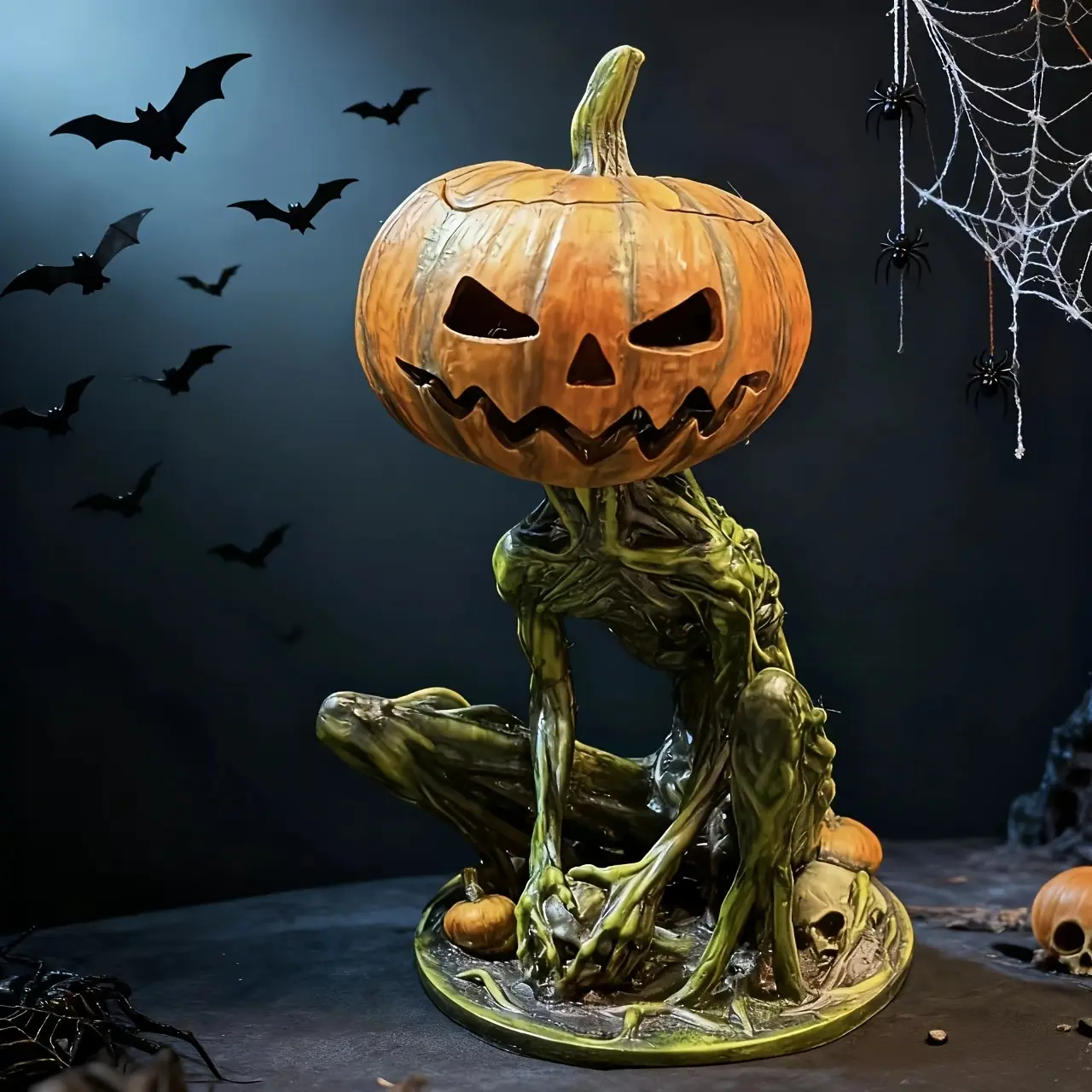 Gargoyle-Themed Synthetic Resin Pumpkin Jack-O'-Lantern Storage Box - Durable Gothic Festive Home Ornaments, Halloween Decorations, Indoor Outdoor Party Organizer, Small Jewelry Holder for Rings Necklaces