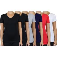 (V-Neck Stretch)Black x2-Grey-Navy-Red-White
