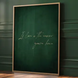 [UNFRAMED POSTER] Emerald Green If Love Is The Answer You're Home Wall Art, Moody Decor, Couples Gift, Dark Green Living Room Decor, Sentimental Art