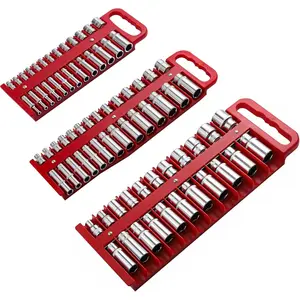 Socket Organizer Set, 3 count Blue Portable Heavy Duty Socket Rail Set: 1/4-Inch x 22 Pallets, 3/8-Inch x 28 Pallets, 1/2-Inch x 26 Pallets, Hold 76 Sockets - Fit Shallow&Deep Sockets