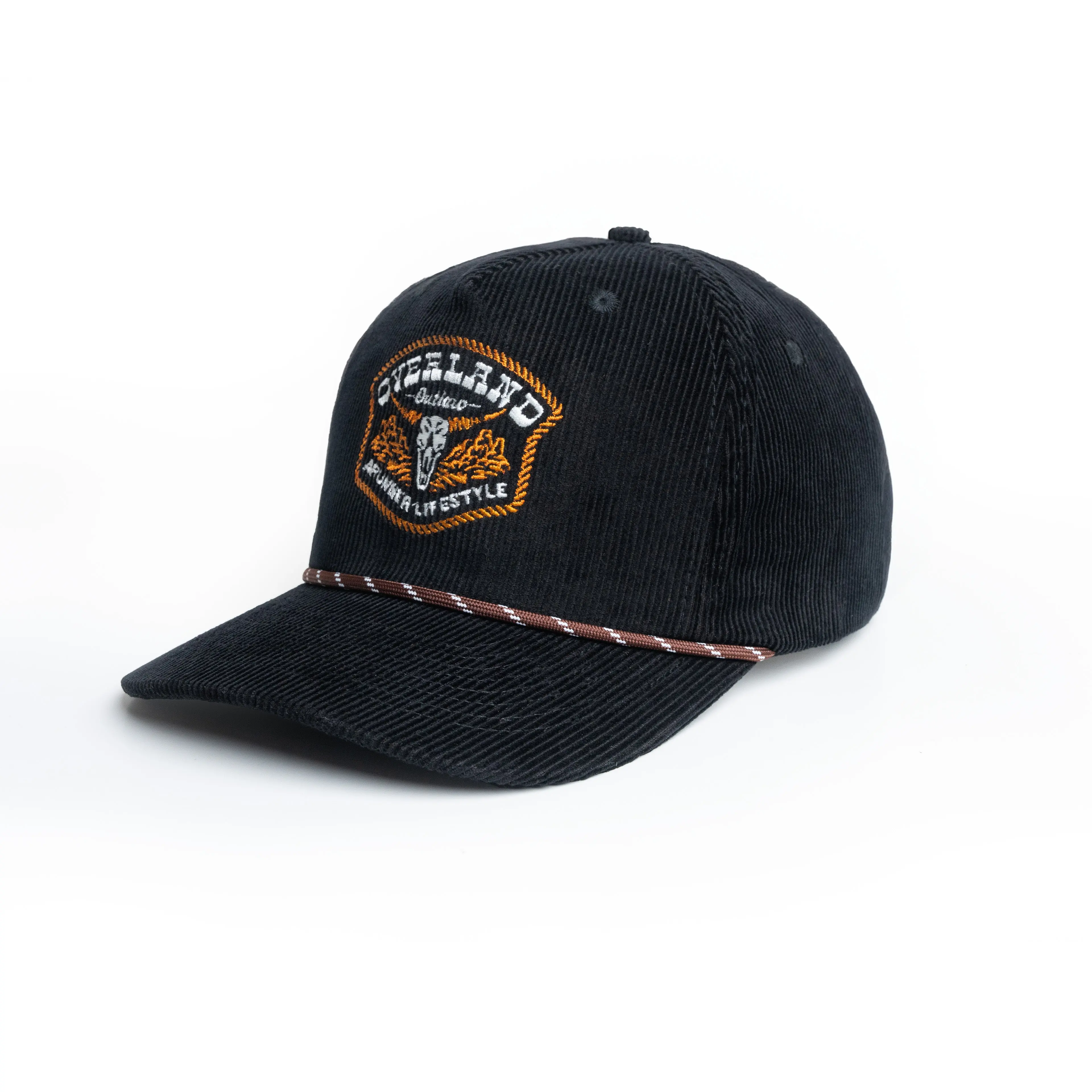 Overland Outlaw Black Corduroy Trucker Hat, Adjustable Snapback Cap for Trail Trips with All-Day Comfort