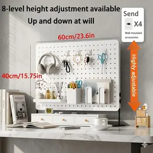 DIY Metal Pegboard Organizer Wall Mounted Storage Rack with Hooks & Shelf Desktop Standing Display Board for Home Office Desk Accessories Organization Space Saving Decor Gift
