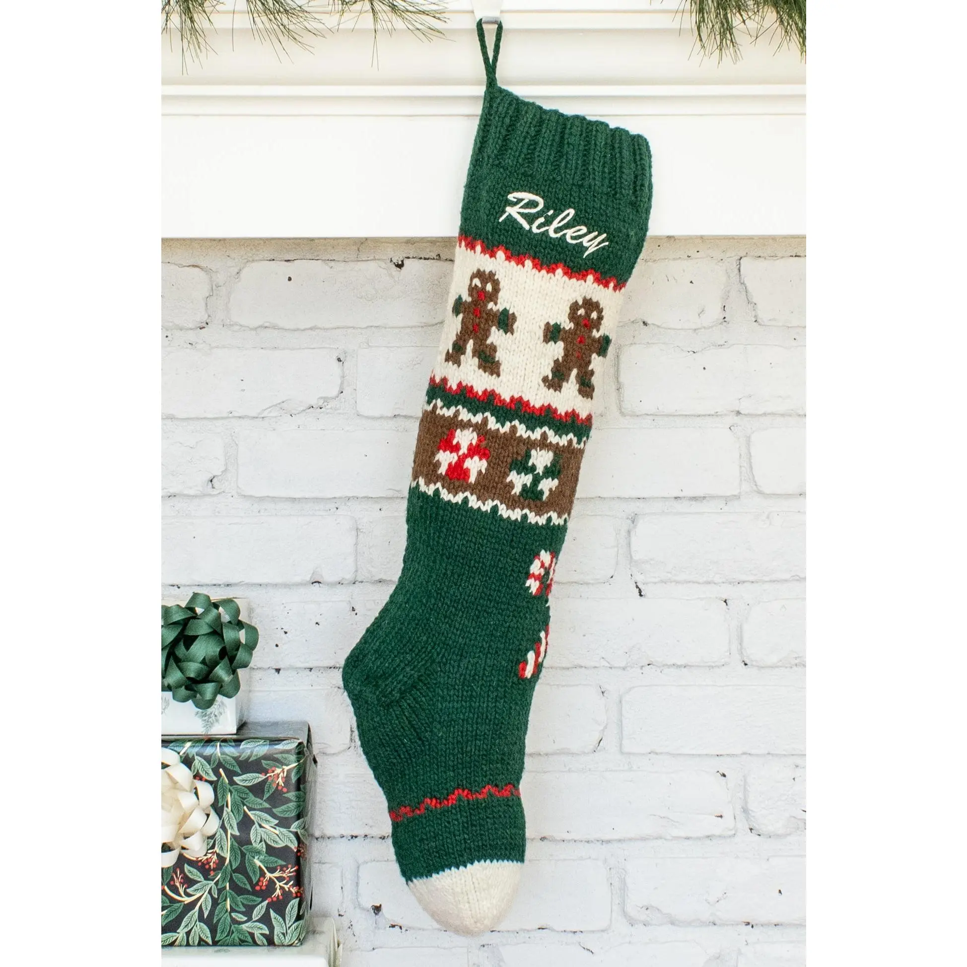 Gingerbread Knit Wool Christmas Stocking