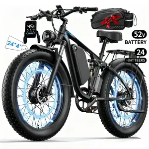 Peak 5000W Electric Bike 24in Fat Tire Electric Bike E Mountain/Snow bike Bicycle All-Terrain Fat Tires Dual Motor  52V 34Ah 45MPH Hydraulic Disc Brake