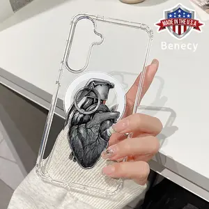 Transparent MagSafe Phone Case for Samsung Galaxy S23 Ultra S24 Plus S25 S22+ FE Robotic Heart Symbol Pattern Acrylic Back Non Slip Protective Cover Gift for Male
