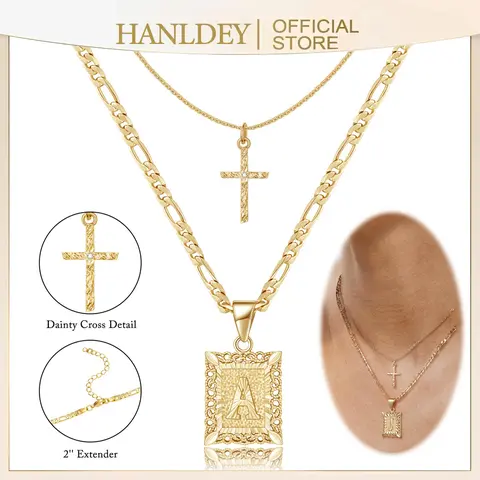 Women's 14K Gold Plated Square Initial Alphabet Letter Pendant Cross Choker Necklace - Faith Cross Design, Chains Necklace, Gold Costume Jewelry for Daily Wear, Anniversary Birthday Christmas Gift
