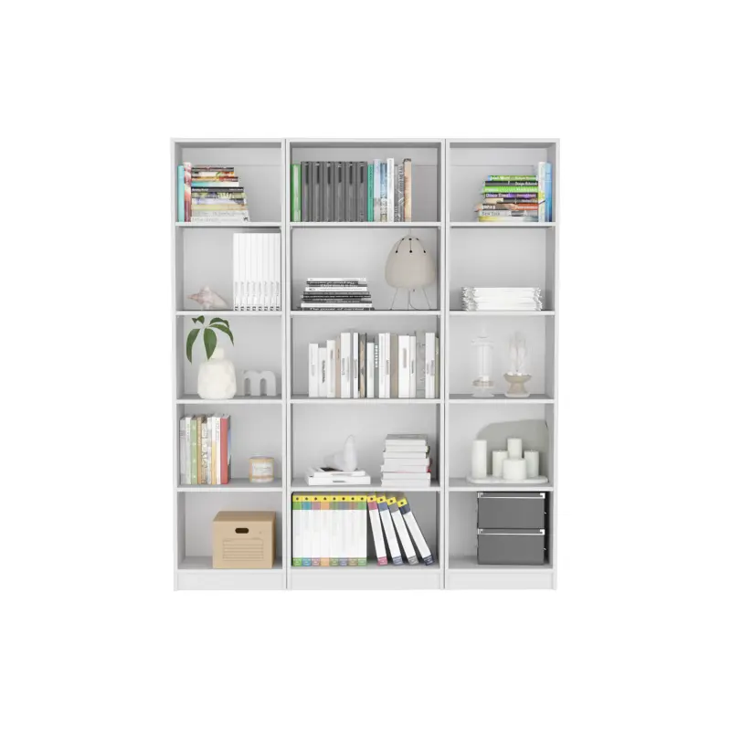 Parwan 3 Piece Living Room Set with 3 Bookcases, White, Bookcase Shelf for CDs/Movies/Books, Home Office Bookcase Shelf Storage Organizer, Modern Book Shelf for Bedroom/Living Room/Home Office