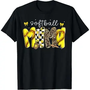 Softball Mama Leopard Coquette Bow Mom Mother Women T-Shirt