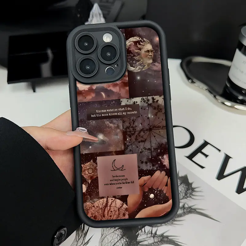 Sun and Moon Phone Case for iPhone 16 15 14 Pro Max 13 12 11 XR XS Plus Shockproof Drop Protection Rugged Durable Silicone Cover Cellphone Protective
