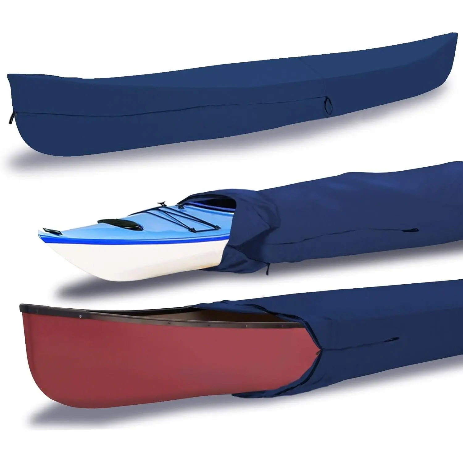 Waterproof Canoe & Kayak Cover, UV Resistant Marine Grade Polyester, Fits 13-14 ft Length, 110" Girth, Navy