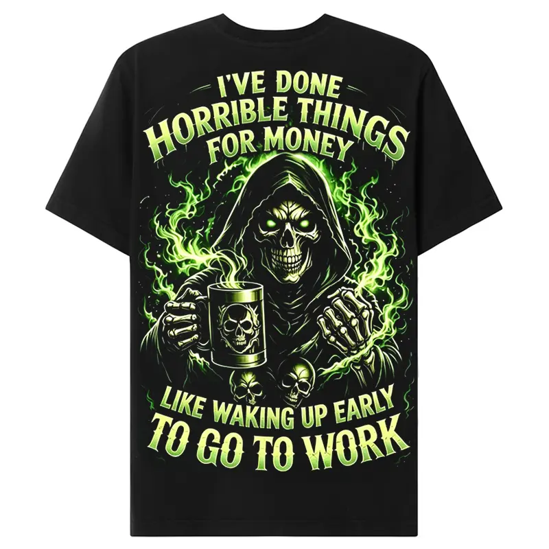 Chaosmoda Generation X I've Done Horrible Things For Money Like Waking Up Early Custom Year Skull Graphic Tee | Vintage American Patriotic 4th of July T-Shirt