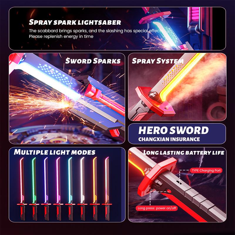 31.5" Cyberpunk Neon Sword with Dynamic LED Lights, Spark Effects & Motion-Activated Sound, USB-C Charging, Collectible Cosplay Toy for Anime Fans