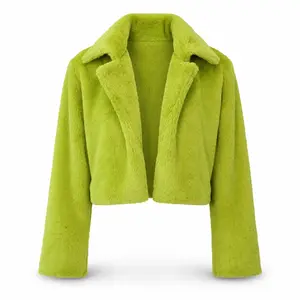 Lime Faux Fur Cropped Bomber Jacket