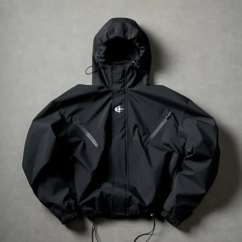 Men's Hooded Techwear Jacket - Waterproof, Oversized Roomy Fit, Urban Rain Guard, Spring-Ready Outdoor Utility Windbreaker, Hooded Jacket