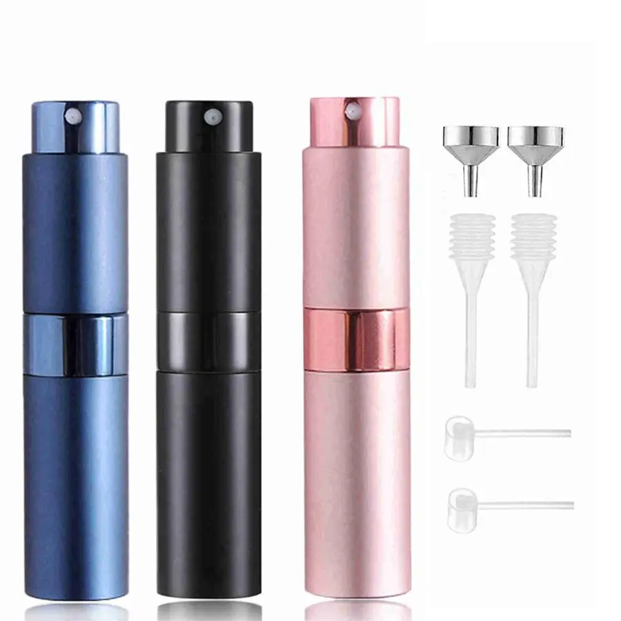 8ml Refillable Reusable Spray Bottles with Accessories, Cosmetic Kit, 3 Bottles with 2 Funnels, 2 Dispenser Diviners and 2 Spring Straws, Travel Items, Wedding, Party, Birthday, Men's Gift, Elegant Bottle