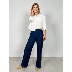 High Waist Front Seam Wide Leg Jeans