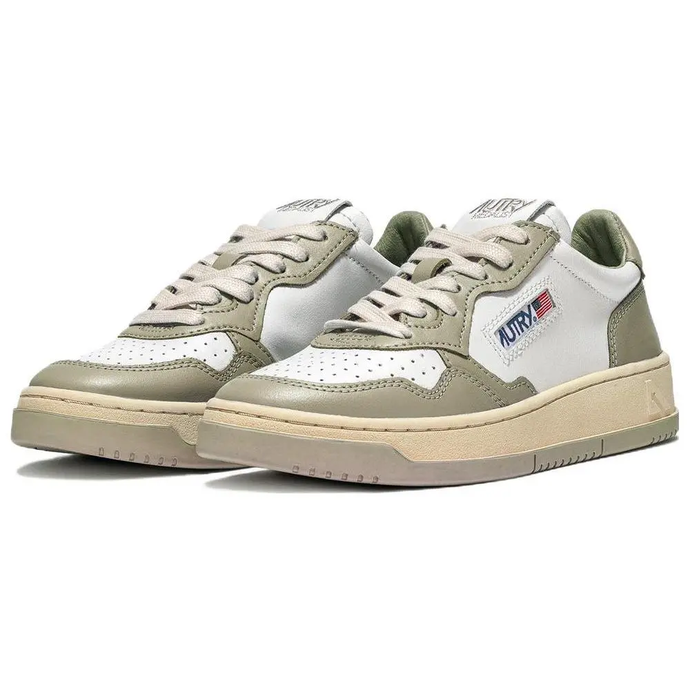 Women's Autry Leather Low-Top Lace-Up Casual Walking Footwear - Slip-Resistant Soles, White & Green Trending Maison Mihara Official House White Sneakers